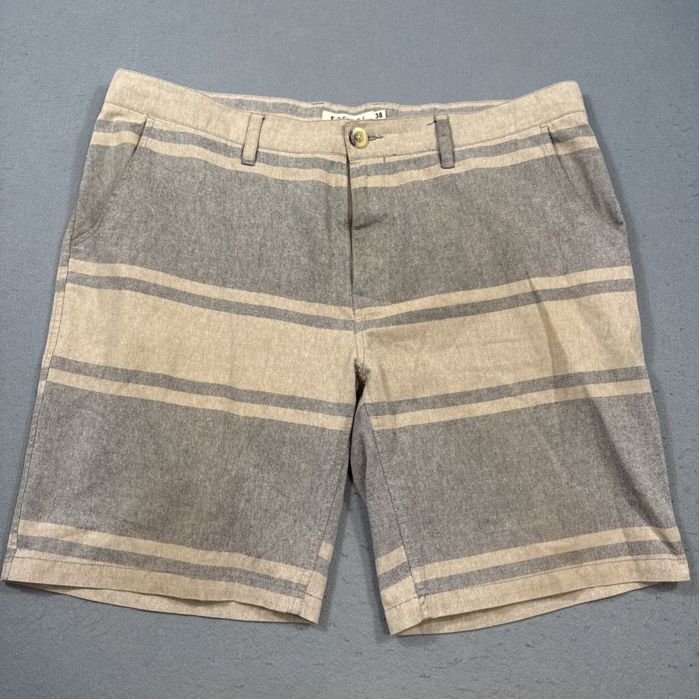 Ezekiel Chino Board Shorts Size 38 Gray/BRN Stripe Stretch Flat Front Clean!